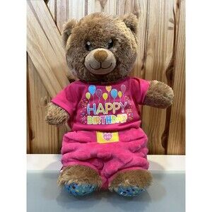 Build A Bear HAPPY BIRTHDAY Brown Teddy Bear 15" Plush W/Balloons on Feet + More